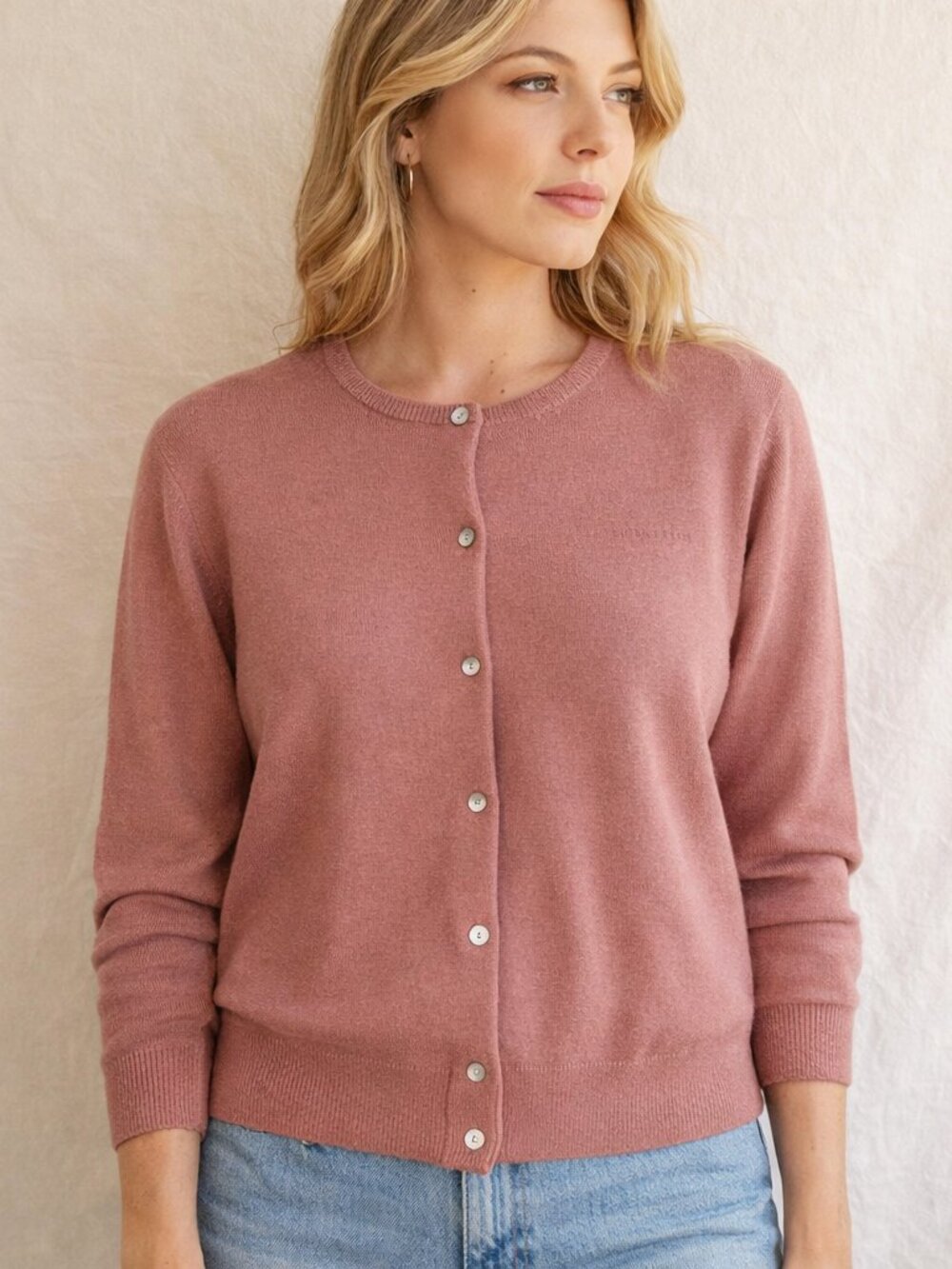 Vintage Petite Sophisticate Cardigan | Dusty Rose Knit | Mother of Pearl Buttons
